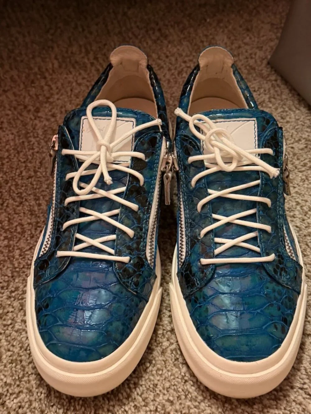 Giuseppe Zanotti Frankie Blue Python-Effect Low-Top Sneakers